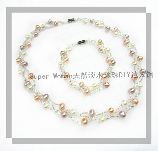Natural freshwater pearl necklace Bracelet Set Small twist Fancy suit Platinum Purple&Mixed colorin the Jewelry/Diamond/Jade/Gold , Natural pearls (New) , Other category - from Buy2taobao.com to provide professional Taobao agent buy service