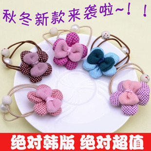  秋冬季太阳花毛线蝴蝶结木珠笑脸韩式儿童成人发绳发圈流行饰品