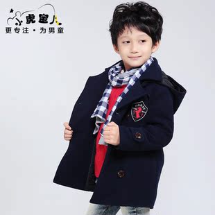  春款童装 正品小虎宝儿韩版男童加厚保暖呢大衣 儿童毛呢子外套