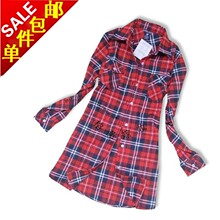 包邮 2011学院风秋冬款中长款多口袋女款加厚格子衬衫衬衣外套