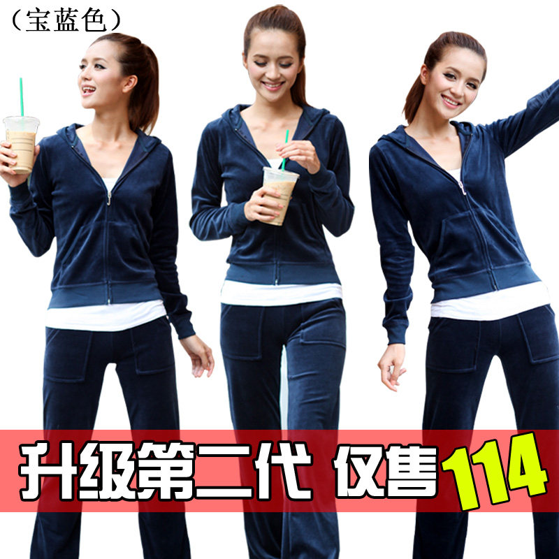 EKECEL2012春秋装新款女装天鹅绒<span class=H>卫衣</span><span class=H>套装</span> 韩版休闲<span class=H>套装</span>运动夏有P