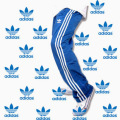  Adidas阿迪达斯三叶草运动裤子蓝色白杠 男式运动裤 长裤