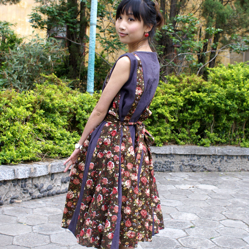 爆款！<span class=H>淑女屋</span>棉麻碎花裙拼接连衣裙田园风2012新款包邮