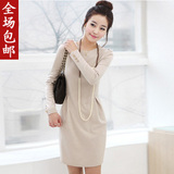 2012春装新品 韩版OL气质女装 修身长袖洋装连衣裙 二色入WK8465