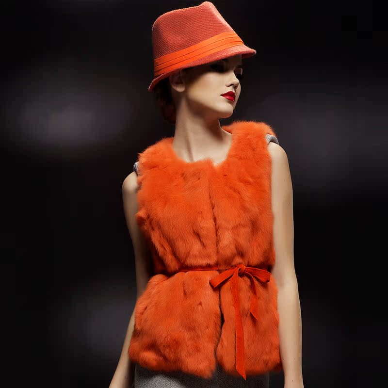 希荷 皮草马甲2012新款 兔毛背心女款 短款韩版裘皮大衣 特价外套