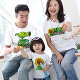 植物大战僵尸亲子装t恤全家庭装夏装韩版一家三口装纯棉三件包邮