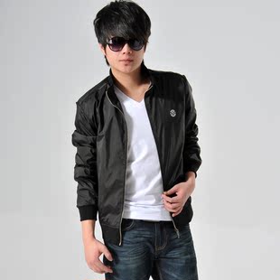  新品 以纯版型春装男装薄款韩版潮修身立领肩章男士夹克外套