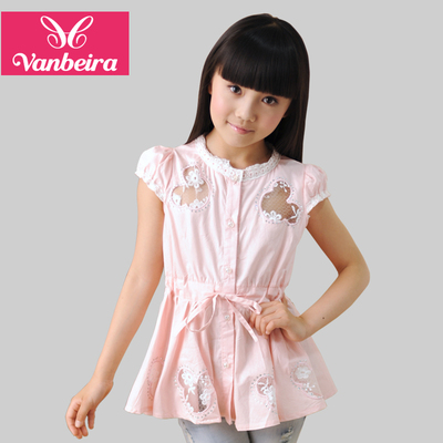 梵贝拉2014夏装新款儿童短袖衬衫中大女童韩