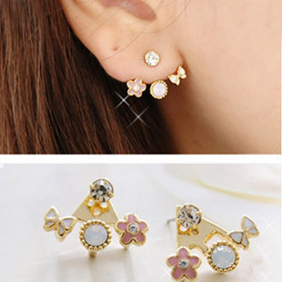  满9.9包邮3237韩版饰品批发潮可爱蝴蝶结花朵镶钻多元素耳钉耳环