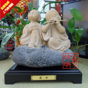 台湾铁丸石工艺石雕，摆件一角禅小沙弥远方石愿