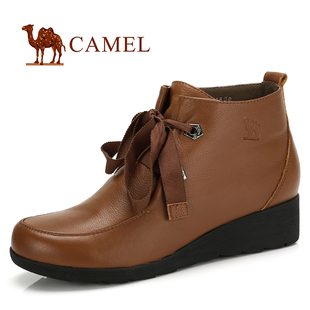  camel 骆驼 女鞋单鞋 真皮短靴 时尚日常休闲女靴  新款
