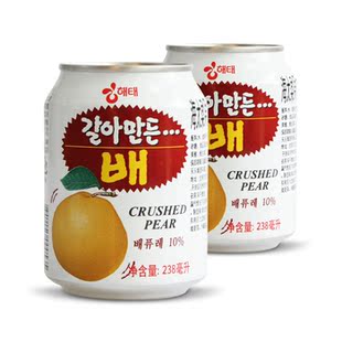  限区包邮韩国进口食品 海太梨汁 果味饮料粒粒果肉饮品 听装238ml