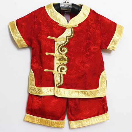 2014新款儿童唐装夏装短袖套装大红色宝宝周