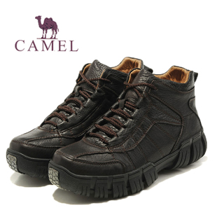  冬季骆驼真皮休闲男士棉鞋户外保暖男棉靴潮流防水雪地靴系带短靴