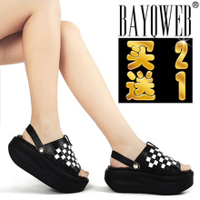 淘金币 BAYQWEB百葵正品 真皮撞色摇摇鞋新品厚底松糕鞋凉鞋1155
