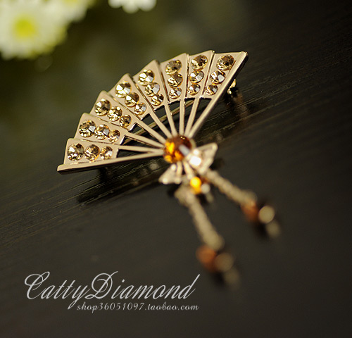 水晶扇子胸针胸花...