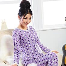 歌瑞尔秋季新款紫色水滴纯棉圆领休闲女士家居服/睡衣套装