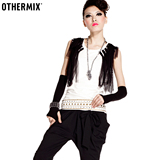 七格格OTHERMIX夏装时尚蕾丝流苏拼接圆领修身短袖T恤女12A10035
