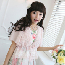 2012春夏季新款韩版女装甜美短袖蕾丝拼接雪纺衫裙搭薄款披肩外套