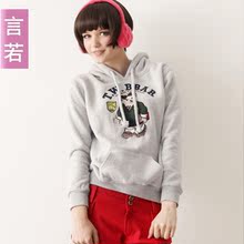 ^言若^学院风小熊连帽绣花套头卫衣#WO406521*