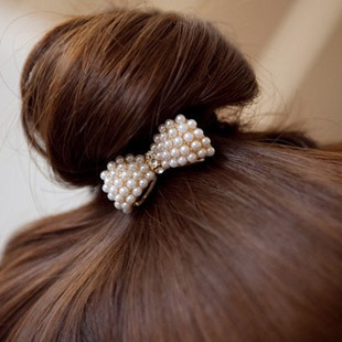  韩国正品饰品可爱珍珠蝴蝶结金属发圈发饰头花 结婚头饰发绳