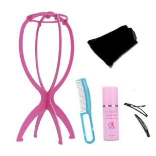 Premium 5-piece steel comb comb wig wigs + care + liquid + bracket + NET clip