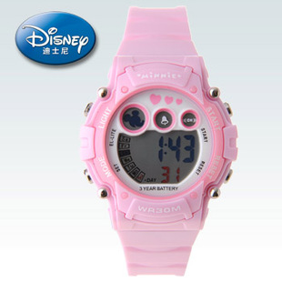  正品迪士尼运动表粉蓝黑色多功能时尚LED防水电子表儿童手表 女孩
