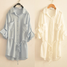 2012新款春装女装韩版外贸原单衬衫长袖宽松防晒服日单长款白衬衣