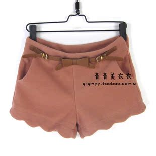  韩版秋冬新款波浪边花边冬天呢子短裤女装冬季毛呢短裤靴裤