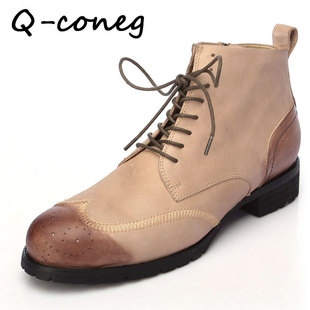  Q-coneg逆战男式短靴牛仔靴男真皮英伦韩版男靴子潮流马丁靴男015