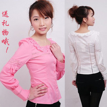 2012春装 阿依莲风格 时尚蕾丝花边衬衫女 甜美公主圆领长袖