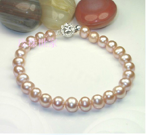 7-8mm Pink circular Natural pearl bracelet quality goods #1640in the Jewelry/Diamond/Jade/Gold , Natural pearls (New) , Bracelets category - from Buy2taobao.com to provide professional Taobao agent buy service