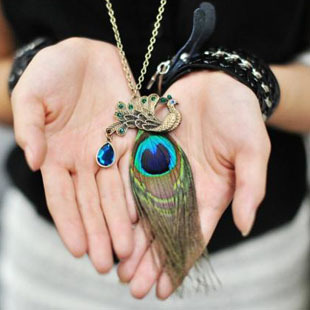 孔雀羽毛毛衣链民族风...