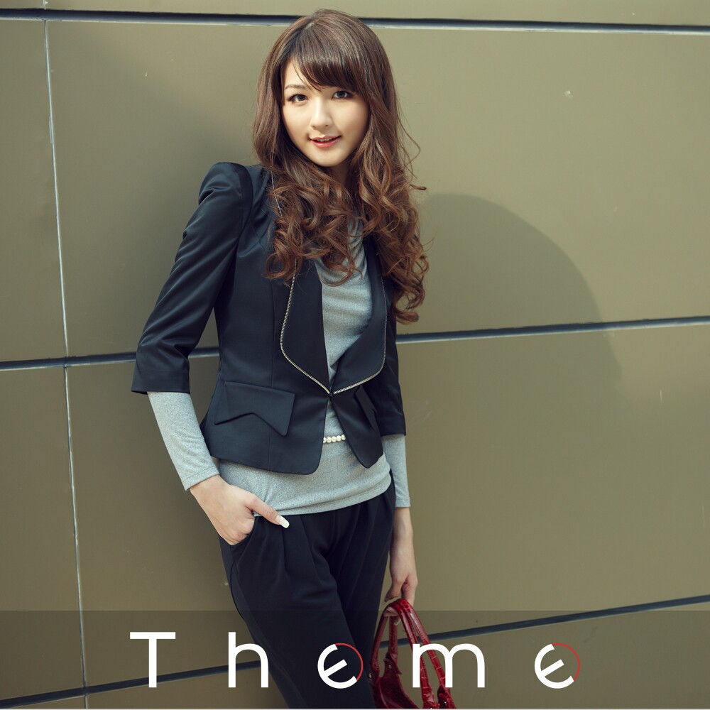 【六五折】Theme掂牌/112-11053-071/大翻领短款西装外套-黑色