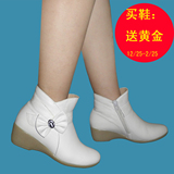 娜而诗高档白色护士棉鞋牛皮鞋牛筋底坡跟特价包邮时尚靴子098款