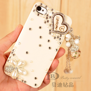  带挂链 iphone4s手机壳 潮 水钻 ipone4手机套 正品 苹果 外壳子