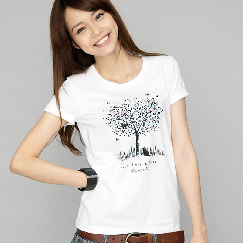 女白色短袖纯棉T恤衫...