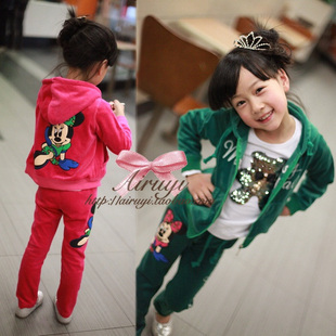  韩版米妮字母儿童学院套装欧美个性原创2穿薄短袖套/天鹅绒长袖套