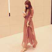2012 Han Guochun summer new bohemian skirt sea beach long-sleeved chiffon dress