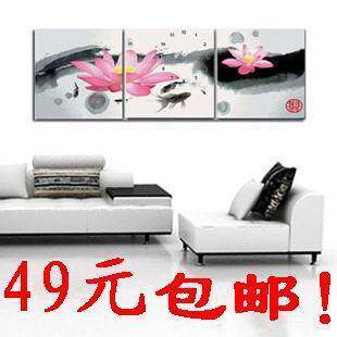 包邮！秒杀！进口十字绣 套件 国画荷花/荷香锦影 三联画 钟面