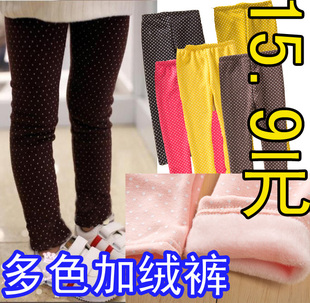  新款春秋装女童弹力加绒双层打底裤 儿童加厚长裤靴裤
