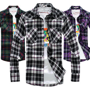  【诠渡良品】男士修身长袖衬衫 韩版休闲格子衬衫男长袖 #82368