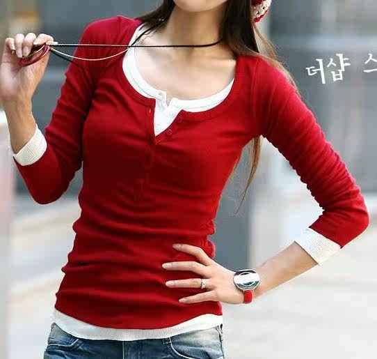 春装女装新品2011 日单百搭修身<span class=H>etam</span>艾格长袖圆领打底衫 T恤