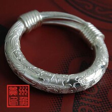 百年经典【贵州印象】精致手工 999纯银 千足银手镯 龙凤绕丝镯