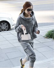 春款卫衣 N9韩国正品女装代购 抽绳戴帽小腿运动裤宽松卫衣套装