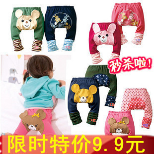  秒杀春秋全棉收口动物大屁屁裤大PP裤婴儿童长裤宝宝纯棉打底裤子