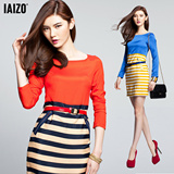 七格格 IAIZO高端O-Mei/欧美风圆领长袖连衣裙橘红11B30011