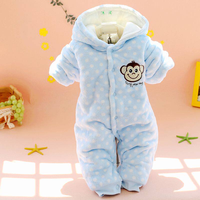 初生婴儿连体衣3秋冬装加厚珊瑚绒棉衣男女宝宝0-1岁连帽服外出服
