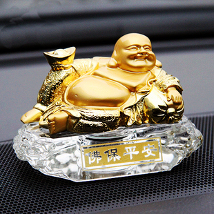  水晶汽车香水座 镀金弥勒佛 车载用香水瓶 车内饰品摆件 車仕正品