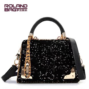 罗兰院长热销新款正品豹纹亮片单肩斜跨秋冬潮女包包G-606